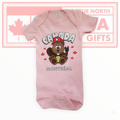 Funny Animal Baby Onesie - So Dam Cute Pink Baby Onesie, Canada Beaver Bodysuit Size 3-Months to 18-Months