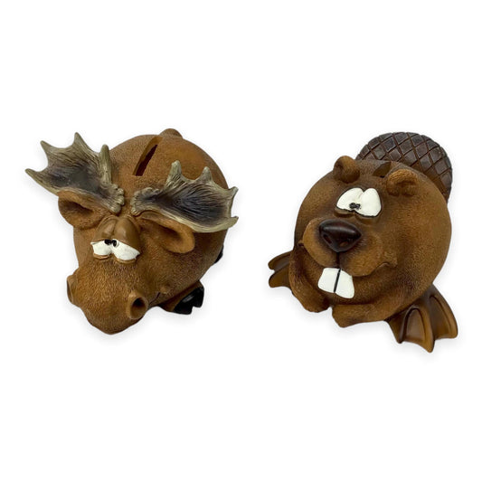 Tirelire drôle d'orignal et de castor (marron) tirelire incassable | Tirelire Tirelire | Boîte à monnaie en plastique | Tirelire en peluche super douce pour garçons, filles et petits enfants