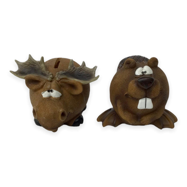 Funny Moose and Beaver Money Bank (Brown) Unbreakable Piggy Bank | Money Box Coin Bank | Plastic Saving Coin Box | Super Soft Stuffed Animal Money Bank Savings Storage for Boys, Girls & Little Kids