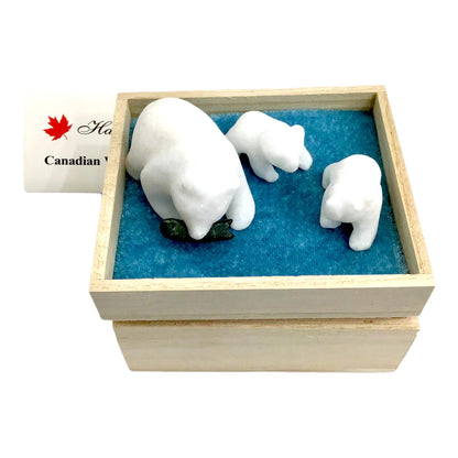 Grizzly Bear Family Set Hand Carved Star Marble & Green Jade Stone