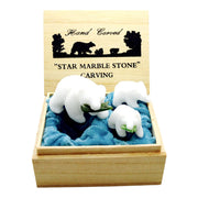 Grizzly Bear Family Set Hand Carved Star Marble & Green Jade Stone
