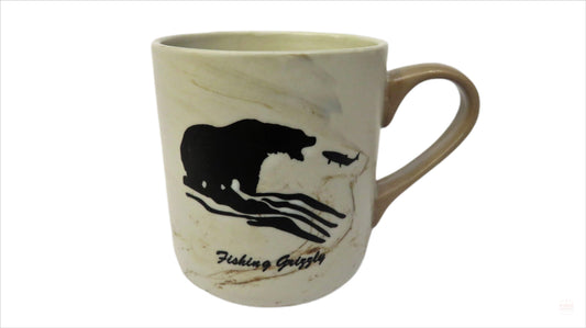 Grizzly Bear Theme Marble Coffee Mug | Grizzly Bear Print Porcelain Coffee Mugs |Home and Kitchen Décor Coffee Cup Gift for Nature Lovers