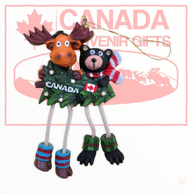 Holiday Ornament - Canadian Themed Moose and Bear with Hanging Legs Handmade
