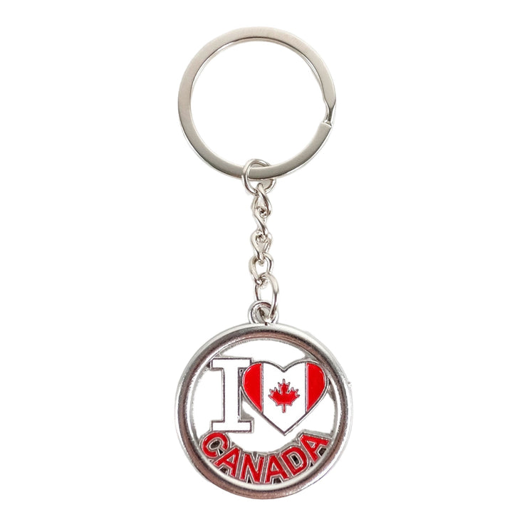 I Love Canada Heart Circle Keychain
