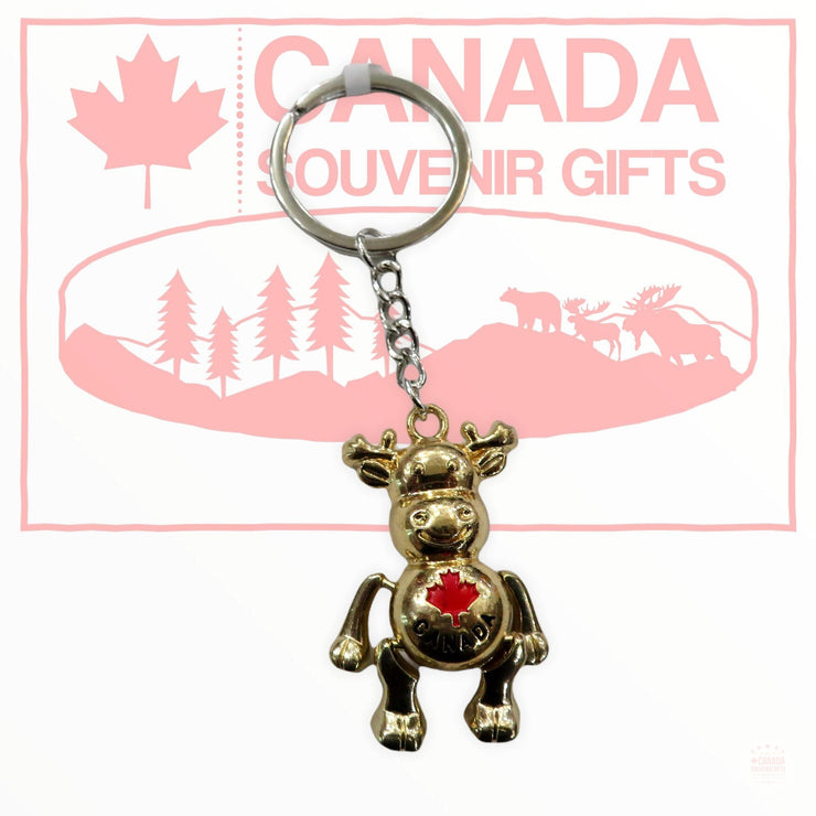 Keyring - Canada Red Maple Leaf , Gold Moose Metal Keychain