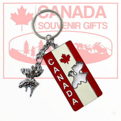 Porte-clés - Porte-clés rectangulaire Canada avec porte-clés pendentif tête d'orignal - Métal de haute qualité