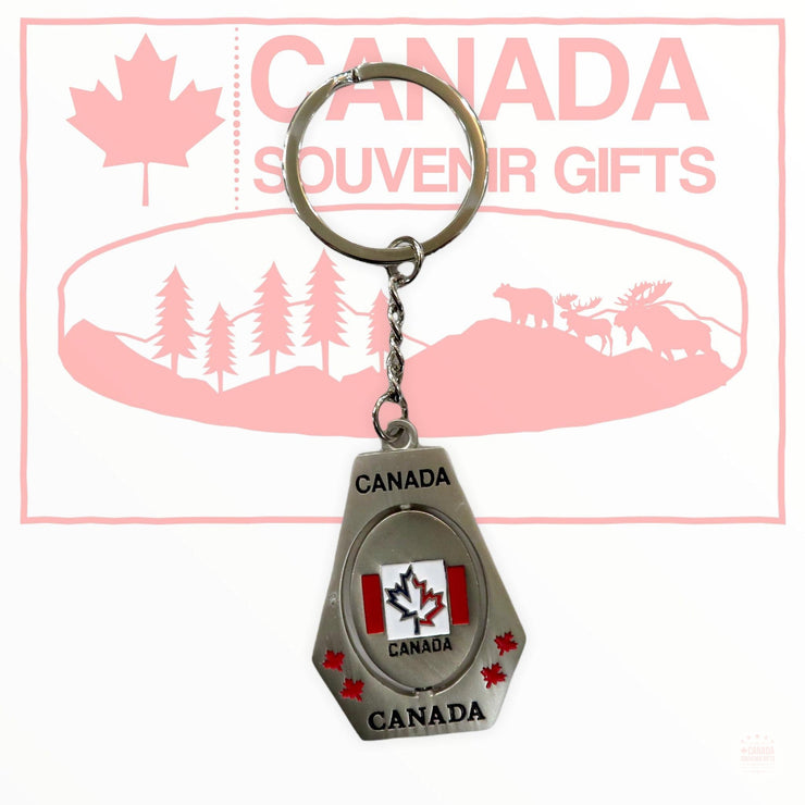 Key Ring - Canada Metal Keychain - Spinning Maple Leaf in the Centre Key Holder