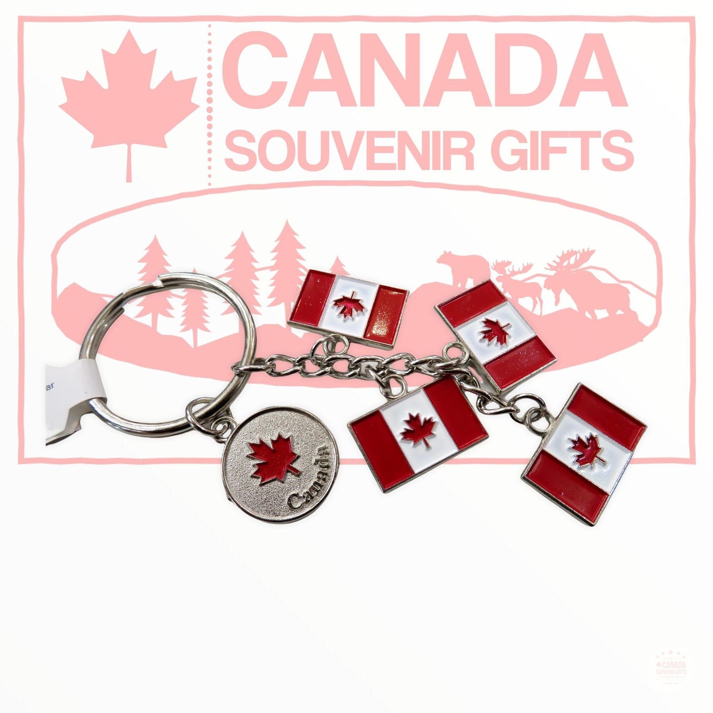 Porte-clés Drapeaux de pays du Canada avec une feuille d'érable en forme de pièce de monnaie