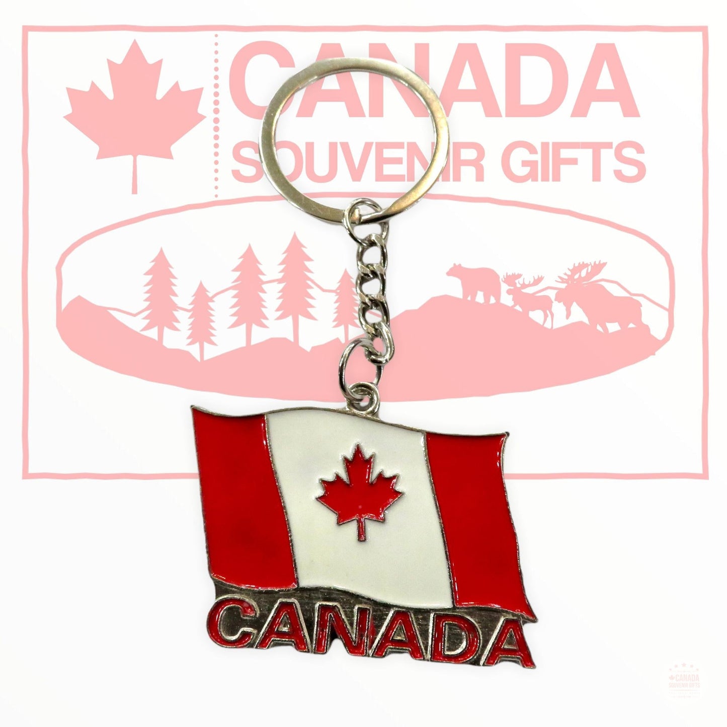 Keychain - Canada Country Waving Flag Shaped Porte-Cle - Metal Diecast