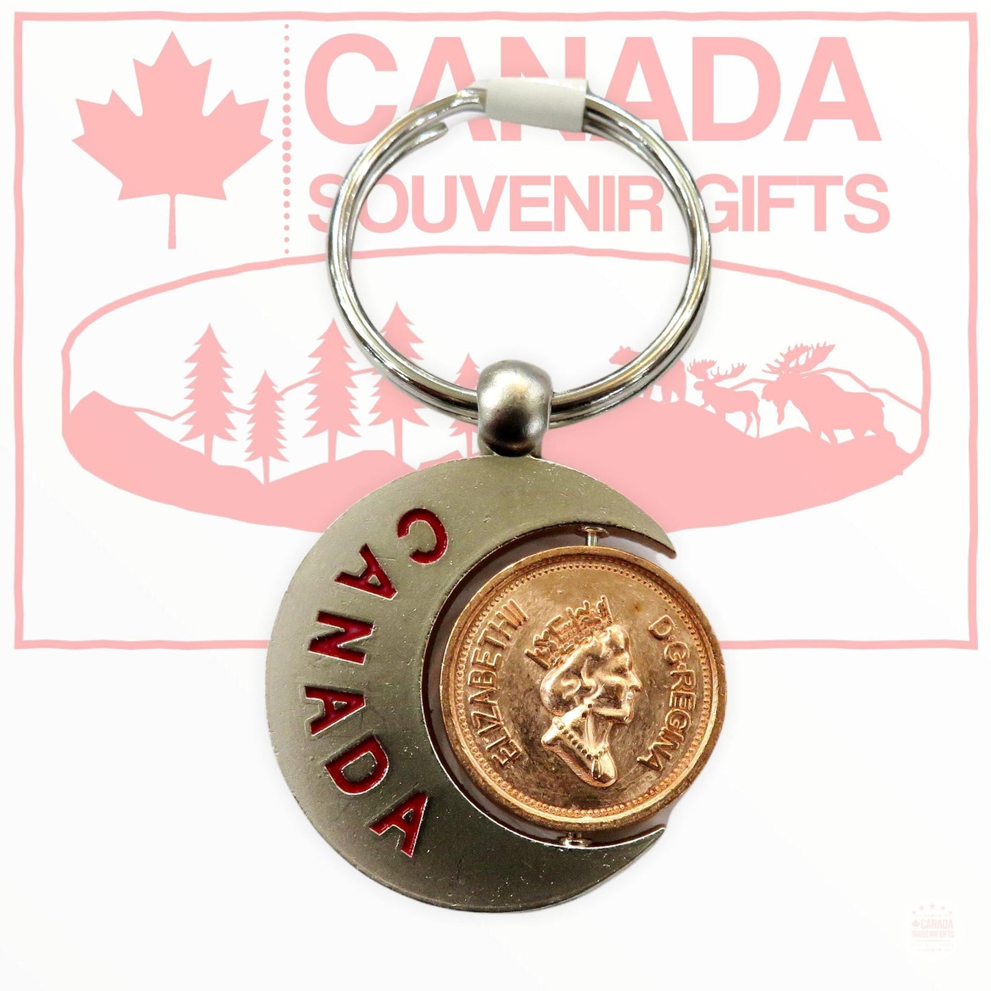 Keychain - Canada Lucky Penny Keyring - Metal Diecast Key Holder