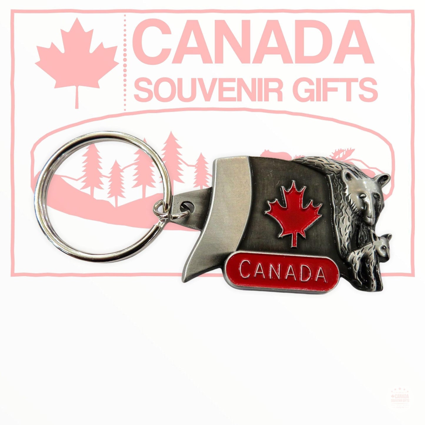 Keychain - Canada Maple Leaf in Red with Bear and Baby Bear - Moose - Totem Pole with Inukshuk - 3 different Variation Option