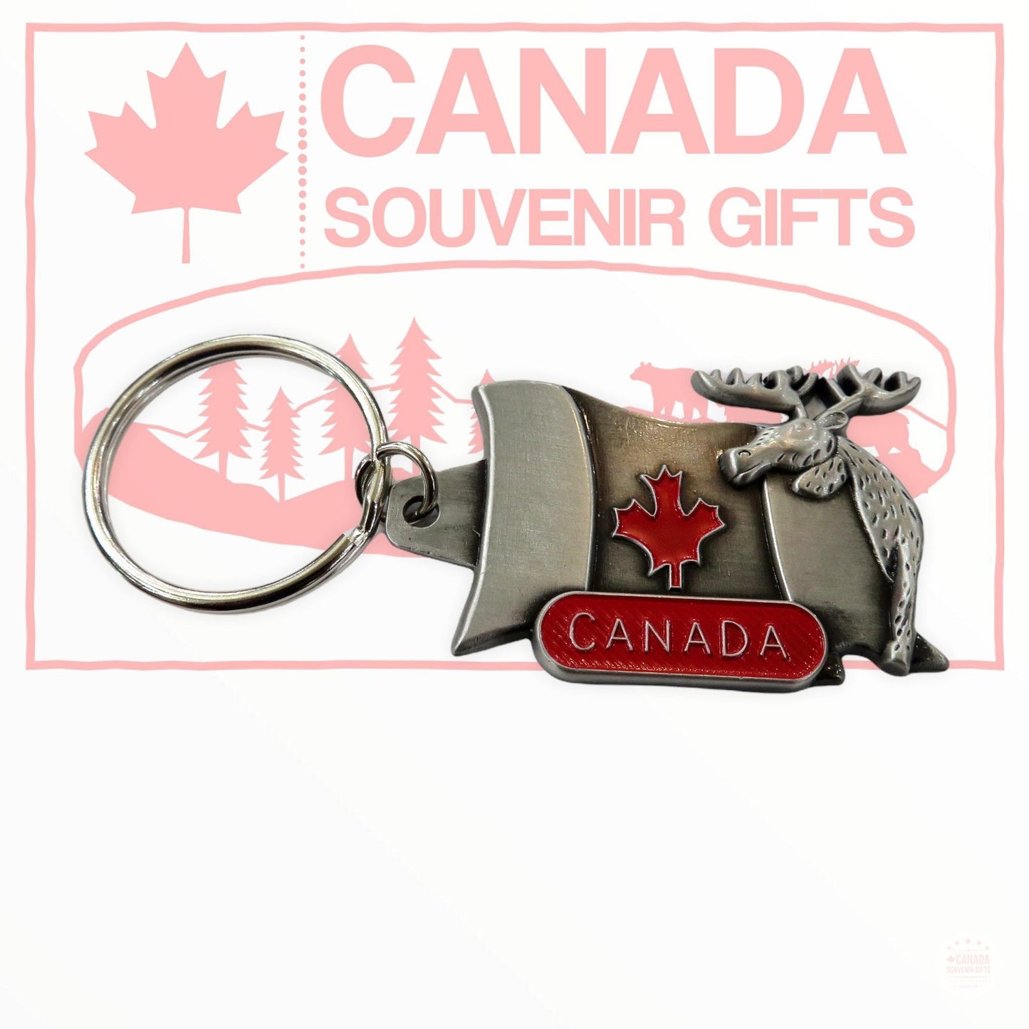 Keychain - Canada Maple Leaf in Red with Bear and Baby Bear - Moose - Totem Pole with Inukshuk - 3 different Variation Option