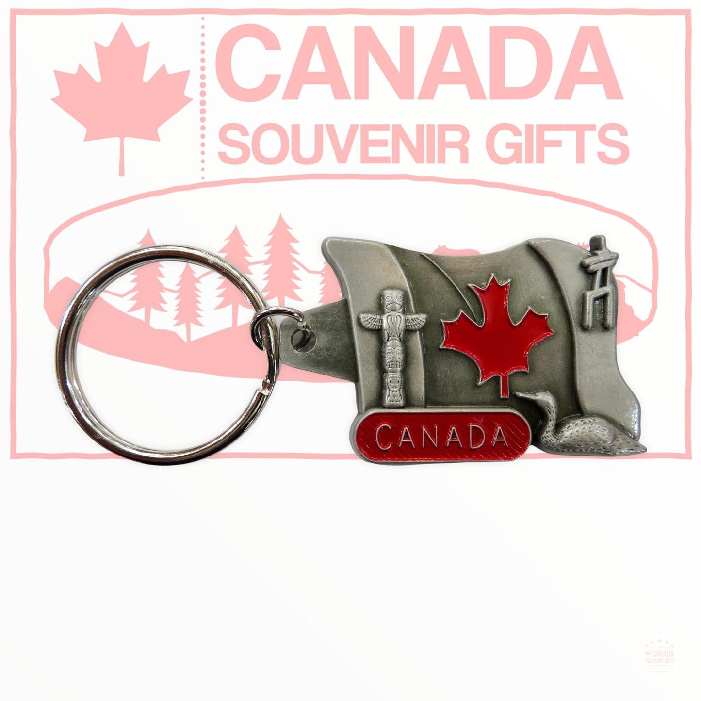 Keychain - Canada Maple Leaf in Red with Bear and Baby Bear - Moose - Totem Pole with Inukshuk - 3 different Variation Option