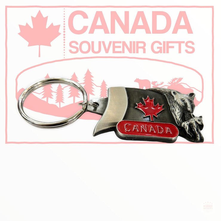 Keychain - Canada Maple Leaf in Red with Bear and Baby Bear - Moose - Totem Pole with Inukshuk - 3 different Variation Option