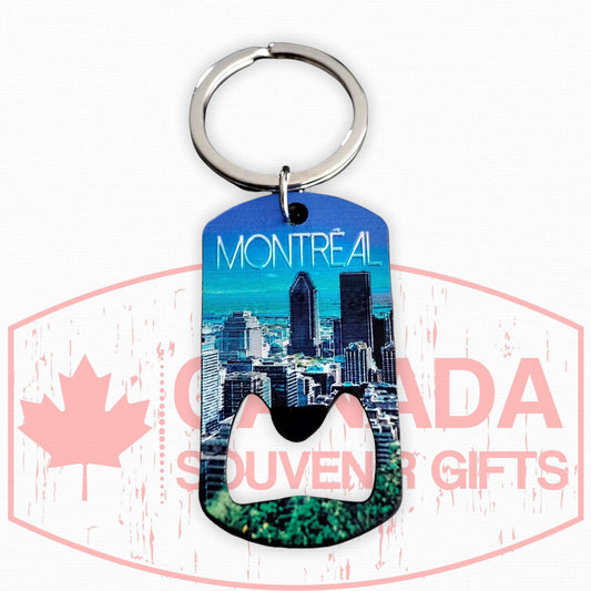 Montreal Skyline View in Blue Sky Bottle Opener