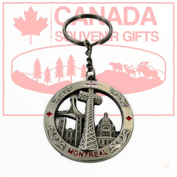 Keychain - Montreal Vintage Key Ring - Circle Shaped Metal Key Holder - Silver Color - Bronze Color