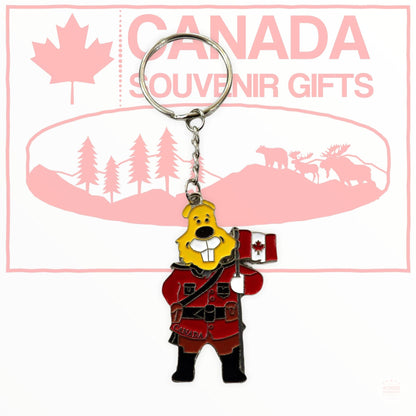 Keychain - RCMP Beaver Officer with Canadian National Flag Key Ring