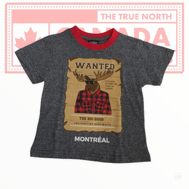 Kid's T-Shirt Charcoal - "WANTED" Montreal Canada Moose Youth Shirt Boys & Girls 7-14 Years Old Top