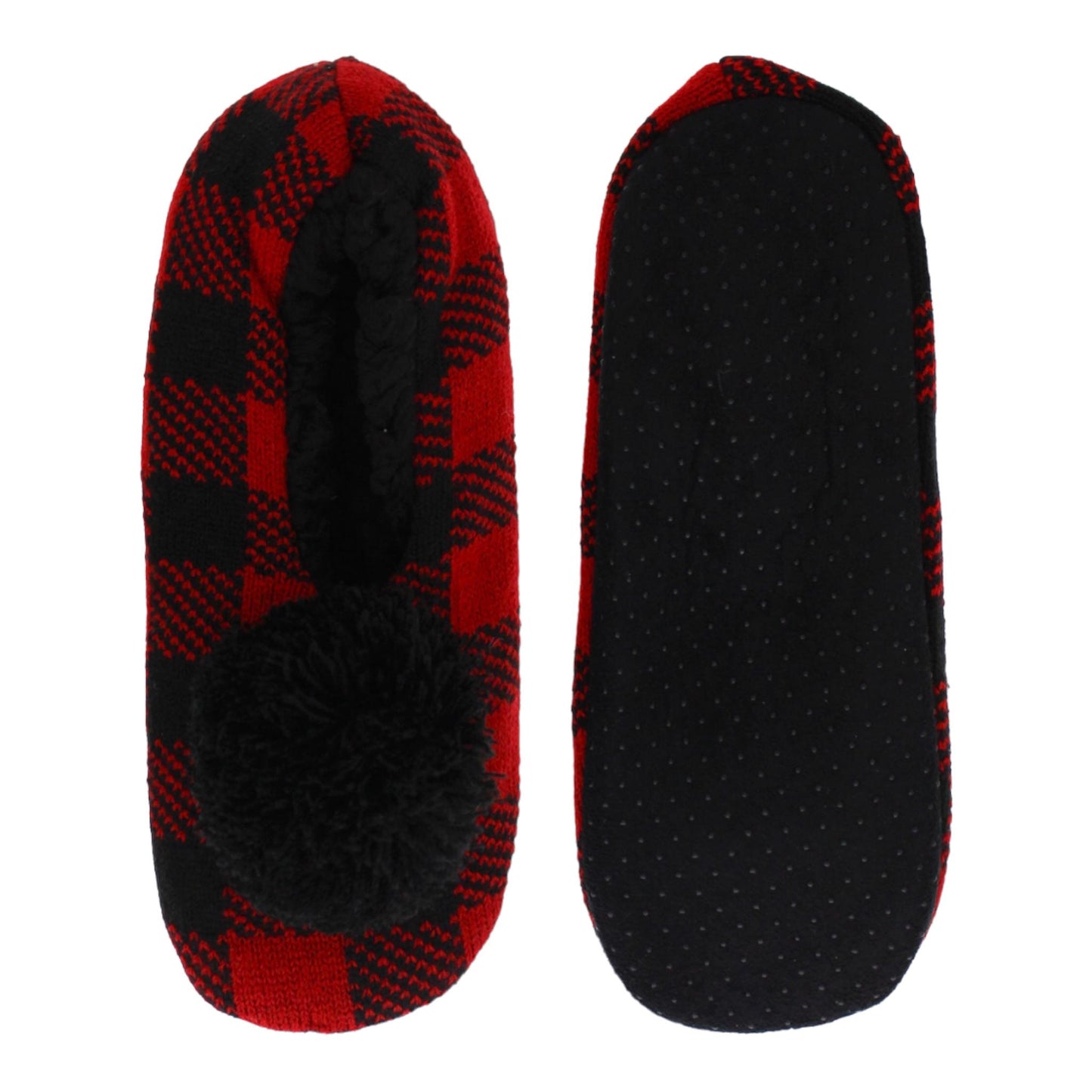 Ladies Ballerina With Big Pom - Red Buffalo Plaid