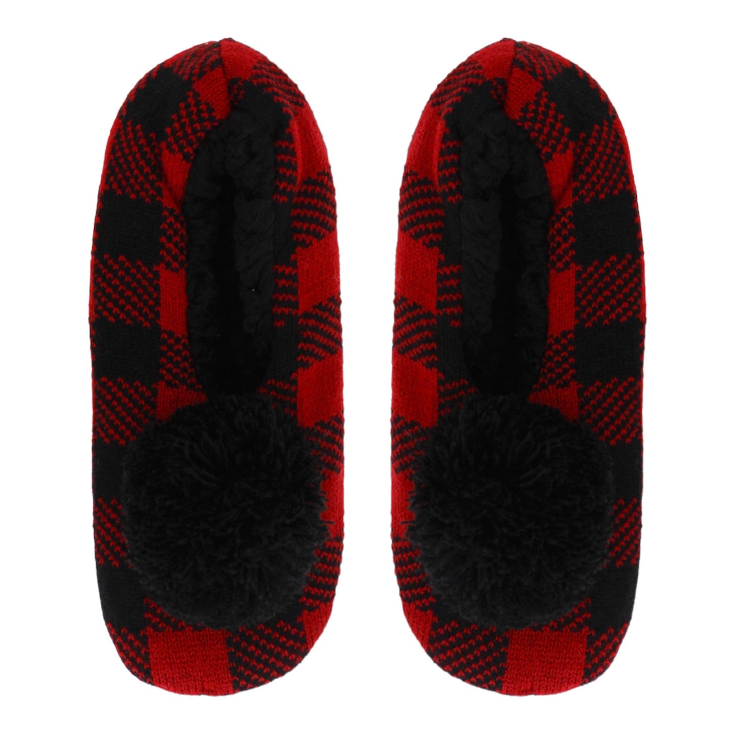 Ladies Ballerina With Big Pom - Red Buffalo Plaid