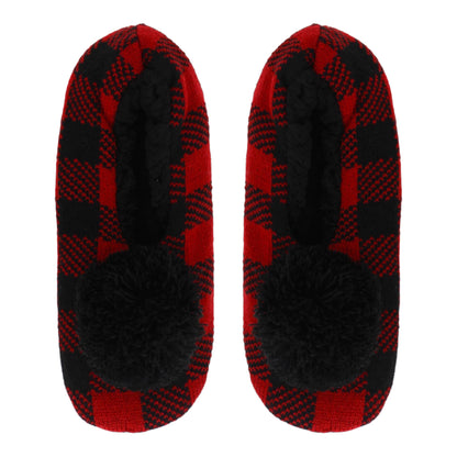 Ladies Ballerina With Big Pom - Red Buffalo Plaid