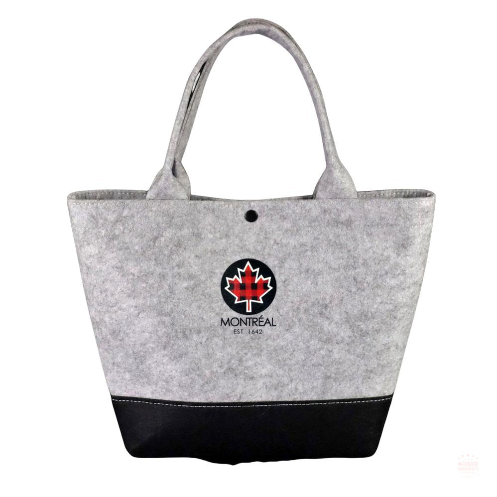 LADIES MONTREAL BAG LIGHT GRAY FELT 14"x10"x5" MAPLE LEAF BUFFALO PLAID LOGO SOUVENIR GIFT