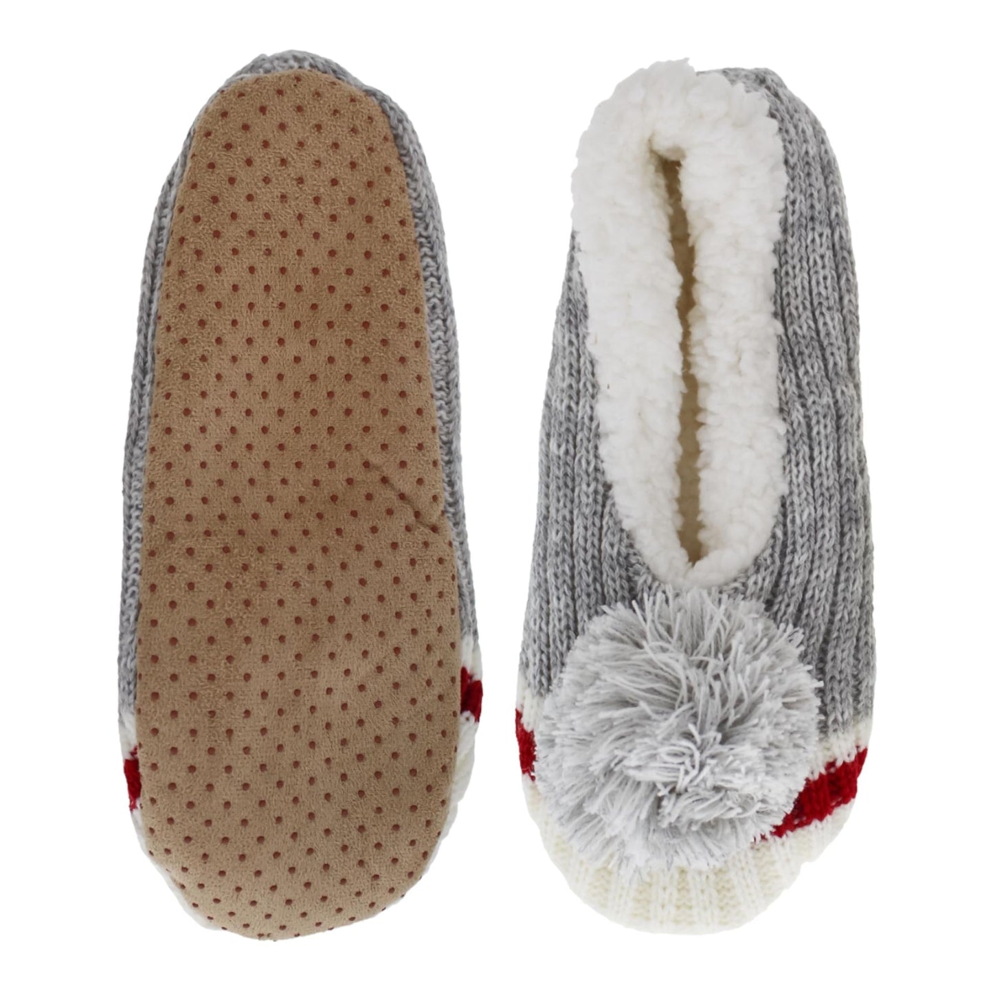 Ladies Rib Knit Slipper With Oversized Thick Yarn Pom