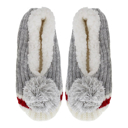 Ladies Rib Knit Slipper With Oversized Thick Yarn Pom