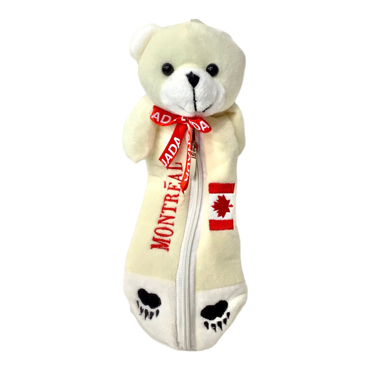 Moose Bear Pencil Case Plush W/ Canadian Flag And Montreal Name Drop Embroidery
