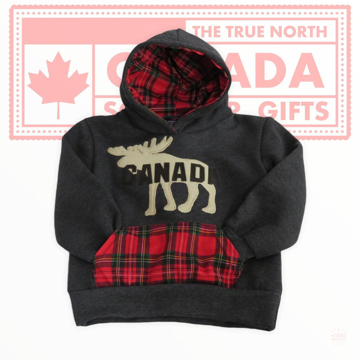 Canadian-Made Moose Hoodie with Buffalo Plaid Pocket
