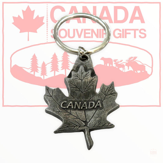 Maple Leaf Keychain Silver Metal - Solid Quality Key Ring