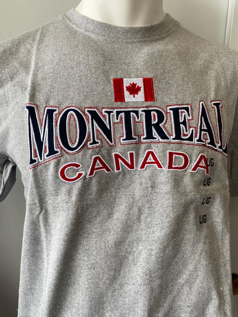 Montreal Embroidery Adult Unisex T-shirt Charcoal w/ Red Canada