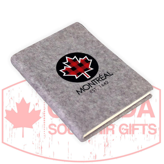 Carnet de notes en feutre de Montréal 100 pages - Motif feuille d'érable à carreaux rouges et noirs