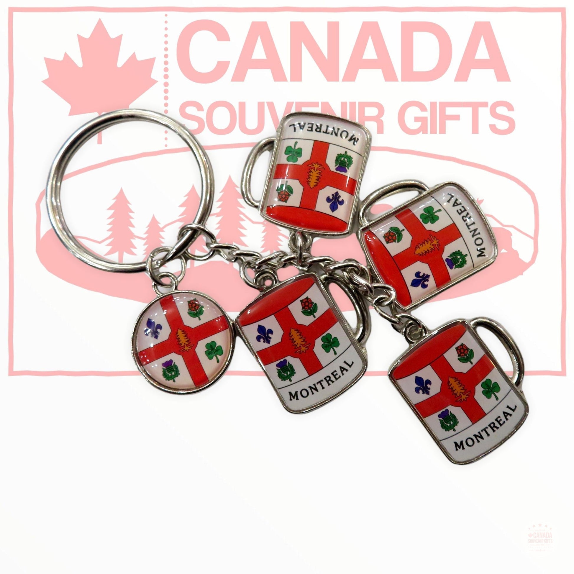 Montreal Flag Keychain - 4 Bear Glass Shaped Key Holder