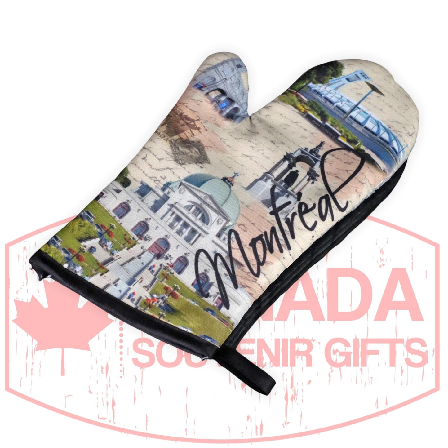 Montreal Landmark Themed Pattern Oven Mitt and Pot Holder Kitchen Cooking Set