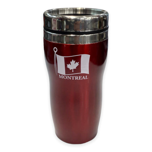 Montréal Midnights Red Travel Coffee Mug for Women Men Thermal Insulated Tumbler Cup with Wrap and Black Lid 14 OZ