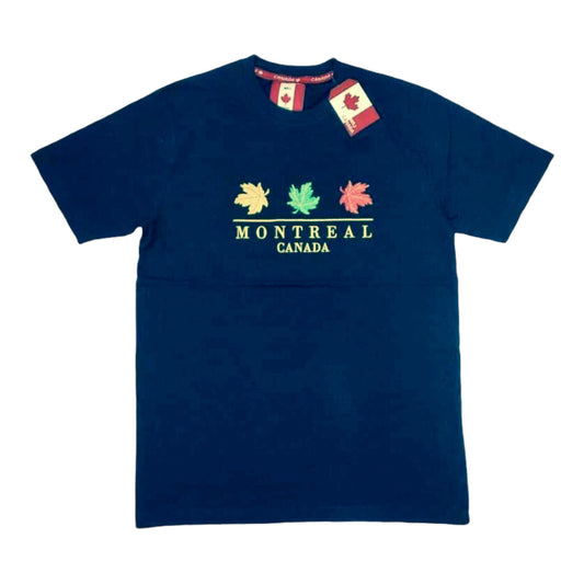 T-shirt unisexe adulte broderie marine de Montréal avec feuille d'érable jaune vert rouge