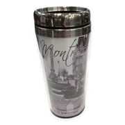 Montreal Skyline Vintage Print Travel Coffee Mug for Women Men Thermal Insulated Tumbler Cup with Wrap and Black Lid 14 OZ