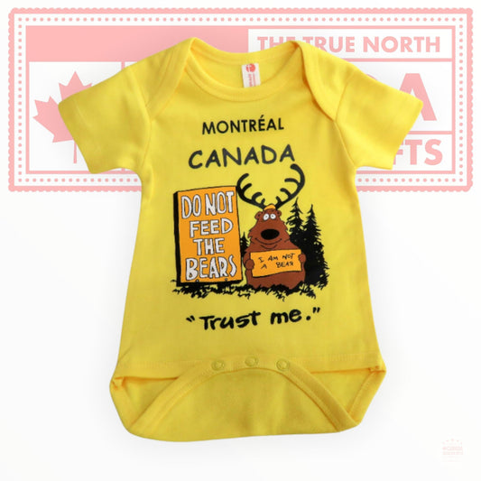 Montreal TRUST ME Moose Onesie, Yellow 3M - 18M Onesie, Canadian Onesie, Bodysuit, Baby Shower Gift, Vintage, Unisex Onesie