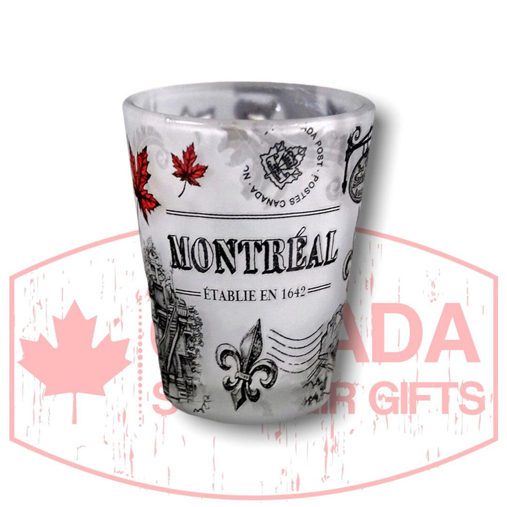 Montreal Vintage Famous Frosted Designed Souvenir Shot Glass | Red Maple Iconic Themed Design