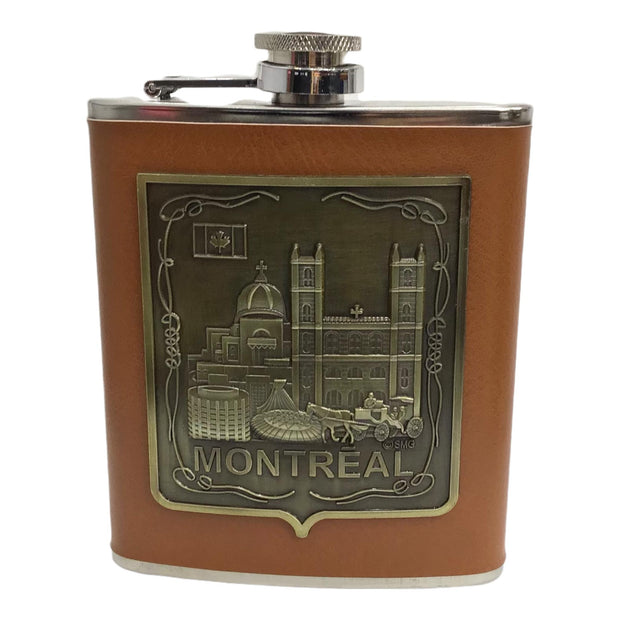 Montreal Vintage Hip Flask for Liquor 7 Oz with Funnel - Leak Proof Food Grade 18/8 Stainless Steel - Brown Leather Cover for Discrete Pocket Shot Drinking of Whiskey, Rum and Vodka | Ideal Gift for Men