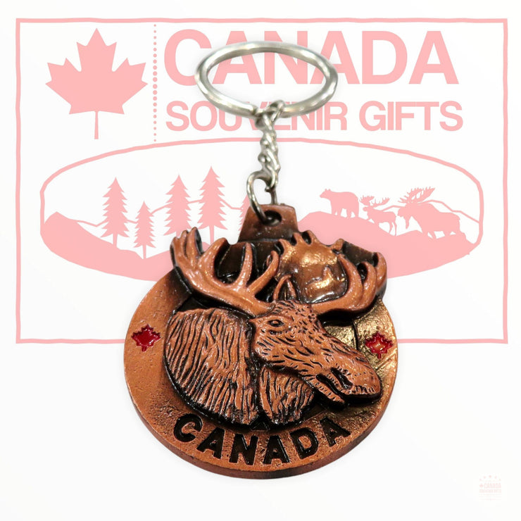 Moose Head 3D Themed Bronze Tone Keychain - Canadian Souvenir Key Ring Metal Diecast