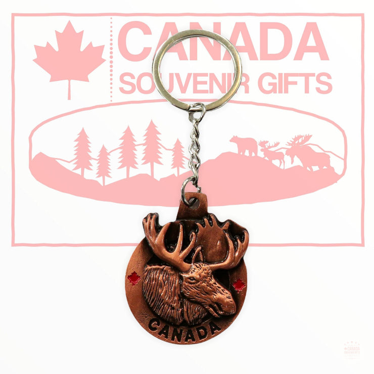 Moose Head 3D Themed Bronze Tone Keychain - Canadian Souvenir Key Ring Metal Diecast