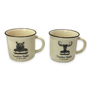 Moose and Bear Canadian Hipster It’s Time to Travel Cream Color Ceramic 13oz Coffee Mug Set | Funny Coffee Mug Set | Large Campfire Ceramic Mug Set | Unique Gift Idea for Women and Men