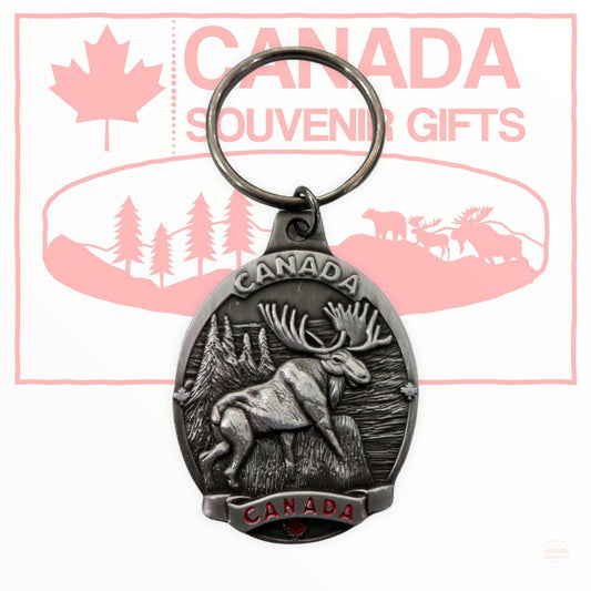 Moose in the Jungle Keychain - Canada Moose Key Holder - Metal Keyring - Silver, Bronze