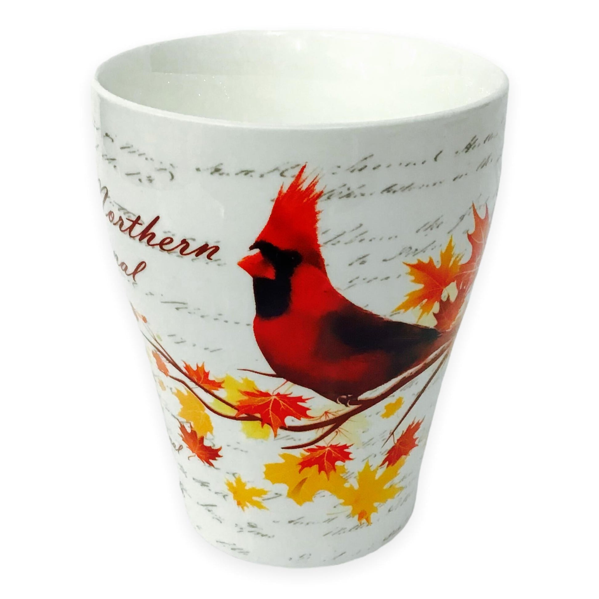 Mug - Canadian Northern Cardinal on Maple Leaf Tree - China Bone Cup w/ Matching Box