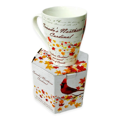 Mug - Canadian Northern Cardinal on Maple Leaf Tree - China Bone Cup w/ Matching Box