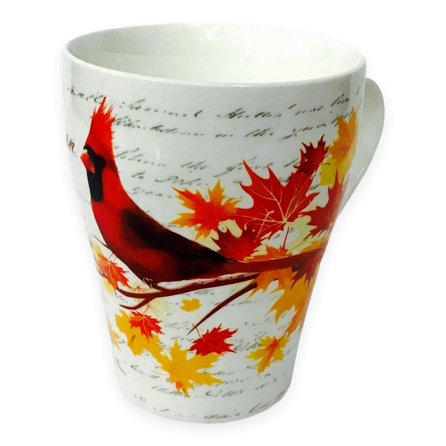 Mug - Canadian Northern Cardinal on Maple Leaf Tree - China Bone Cup w/ Matching Box