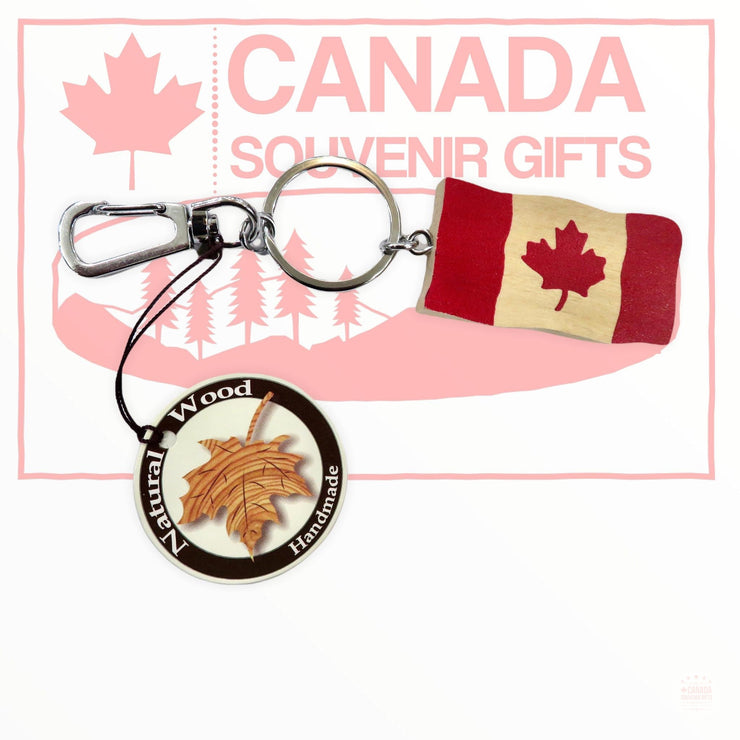 Natural Wood Keychain - Canadian Flag Wood Keychain Handmade Keyring