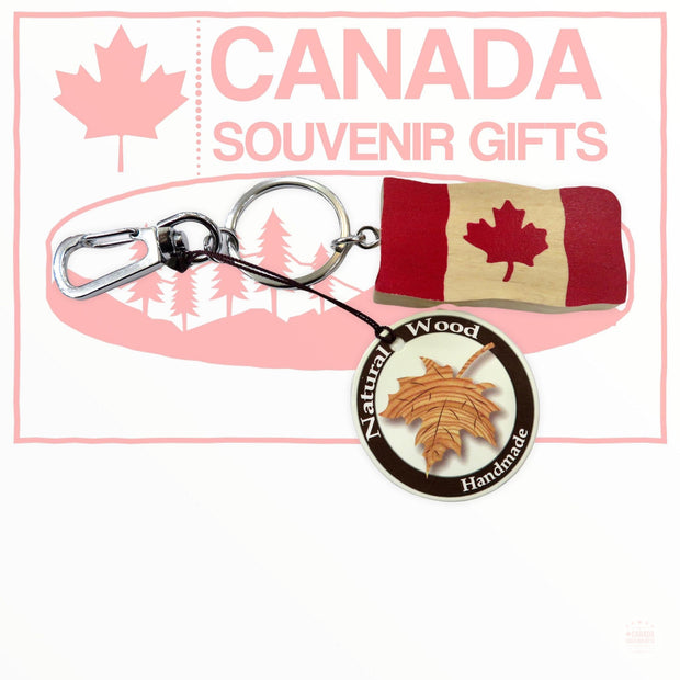 Natural Wood Keychain - Canadian Flag Wood Keychain Handmade Keyring
